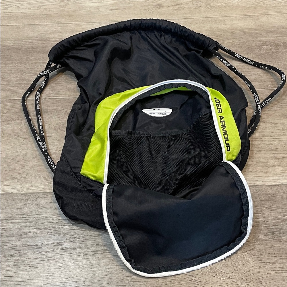 Under Armour Black and Neon Green Backpack - Picture 4 of 5